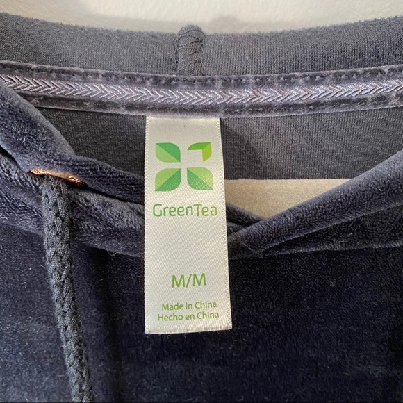 Green Tea Navy Velvet Hoodie - Picture 3 of 3